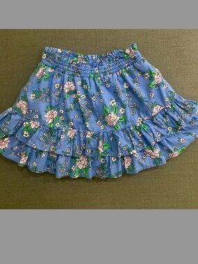 J.Crew Crewcuts Girls' Blue Floral Ruffle Cotton Skirt SZ 4-5 years